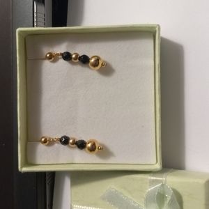 Beautiful Beaded Blk/Gold earrings 14k Gold
